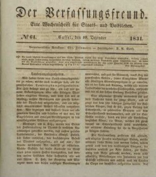 № 64. Cassel, den 10. Dezember 1831.