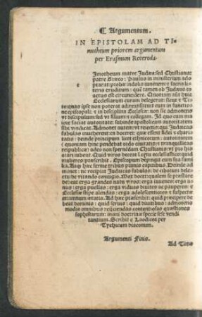 In Epistolam Ad Timotheum priorem argumentum ...