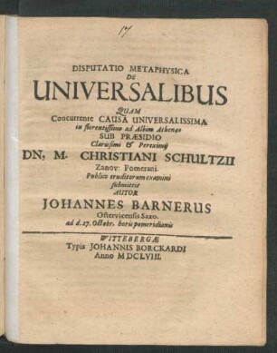 Disputatio Metaphysica De Universalibus