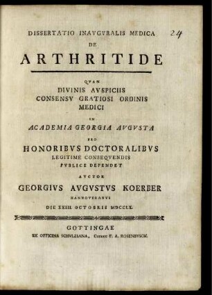 Dissertatio Inauguralis Medica De Arthritide