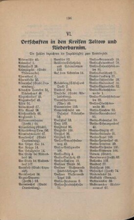 VI. Ortschaften in den Kreisen Teltow und Niederbarnim