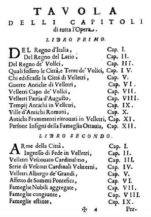 Tavola Delli Capitoli di tutta l'Opera.