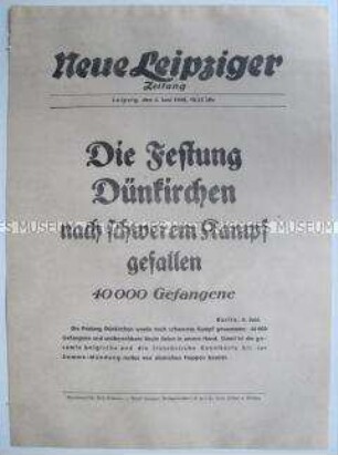 Extrablatt der "Neuen Leipziger Zeitung" zur Einnahme der Festung Dünkirchen