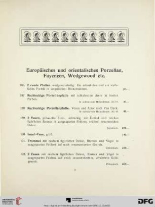 Europäisches und orientalisches Porzellan, Fayencen, Wedgewood (Nr. 186-286)