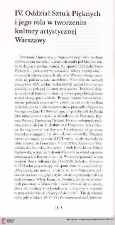 IV. Oddział Sztuk Pięknych i jego rola w tworzeniu kultury artystycznej Warszawy
