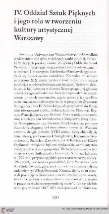 IV. Oddział Sztuk Pięknych i jego rola w tworzeniu kultury artystycznej Warszawy