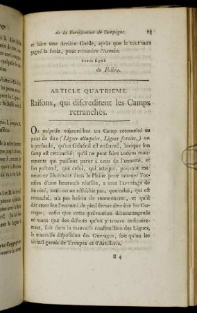 Article Quatrieme. Raisons, qui discreditent les Camps retranchés.