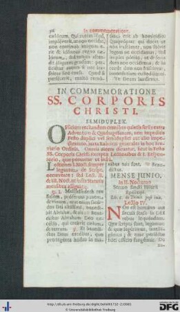 In Commemoratione SS. Corporis Christi.