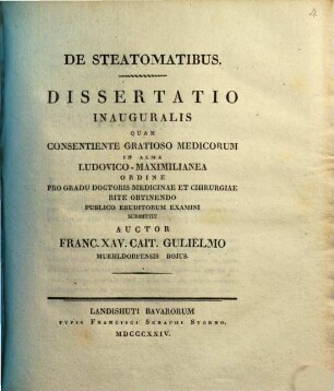 De steatomatibus : Dissertatio inauguralis