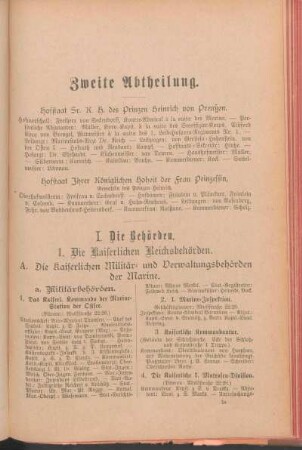1. Die Kaiserlichen Reichsbehörden.