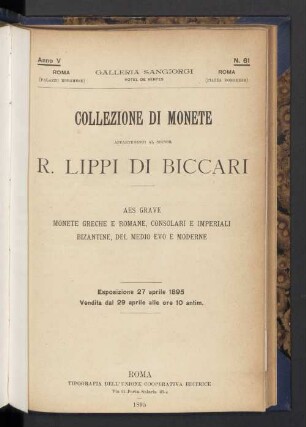 Collezione di monete appartenenti al Signor R. Lippi di Biccari