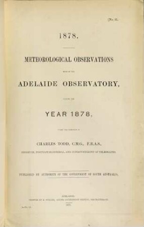 Meteorological observations made at the Adelaide Observatory. 1878 (1879)