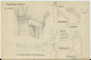 Alte Pfarrkirche, Regensburg: Perspektivische Ansicht, Details Pfeiler (aus: Skizzen- und Fotoalbum 2)