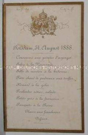 Speisekarte vom 31. August 1888