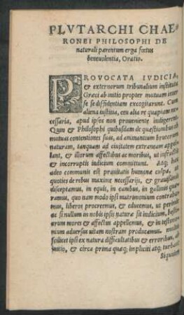 Plutarchi Chaeronei Philosophi De naturali parentum erga foetus benevolentia, Oratio.