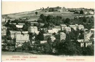 Blick vom Haselleitenweg auf Sebnitz, vorn links die Hammermühle