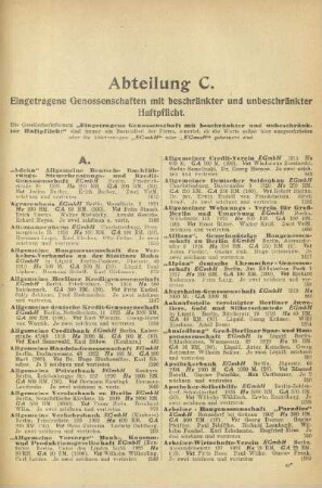 Abteilung C. Eingetragene Genossenschaften mit beschränkter und unbeschränkter Haftpflicht