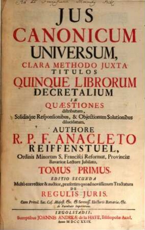 Ius canonicum universum, 1