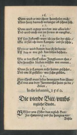 Die vierde Bitt/ umbs tegliche Brodt.