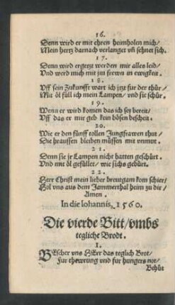 Die vierde Bitt/ umbs tegliche Brodt.