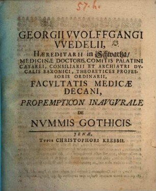 Propempt. inaug. de nummis Gothicis