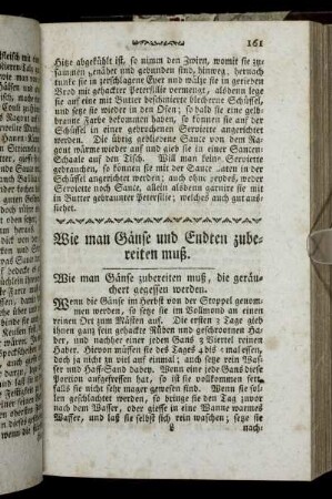 Wie man Gänse und Endten zubereiten muß.