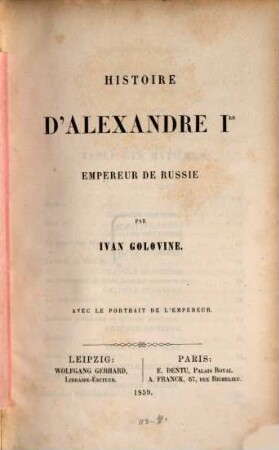 Histoire d'Alexandre Ièr, Empéreur de Russie