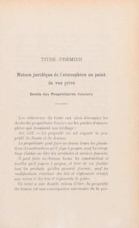 Titre premier. Nature juridique de l'atmosphère au point de vue privé