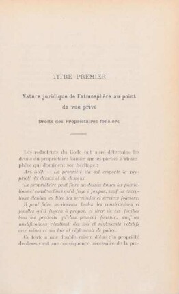 Titre premier. Nature juridique de l'atmosphère au point de vue privé