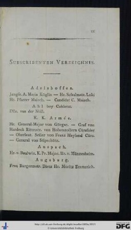 Subscribenten Verzeichnis.