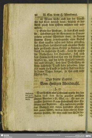Das dritte Capitel. Vom heiligen Abendmahl