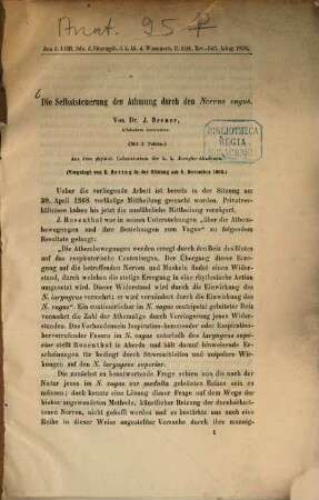 Die Selbststeuerung der Athmung durch den Nervus vagus