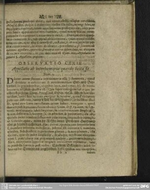 Observatio CXXIX. Appellatio ab interlocutoria quando licita sit