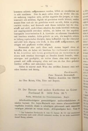 19. Der Mainzer und andere Kurfürsten an Kaiser Ferdinand II. 1630 Febr. 26.