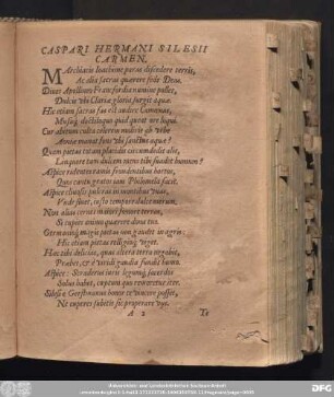 Caspari Hermani Silesii Carmen.
