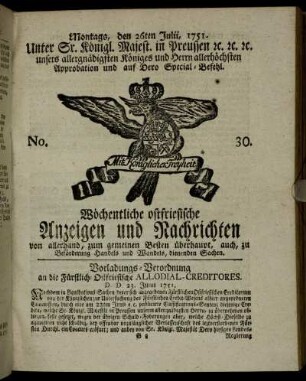 No. 30. Montags, den 26ten Julii, 1751.