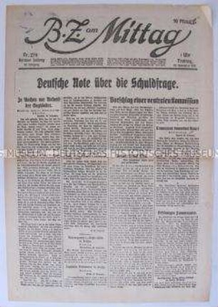Berliner Tageszeitung "B.Z. am Mittag" zur Frage der Kriegsschuld