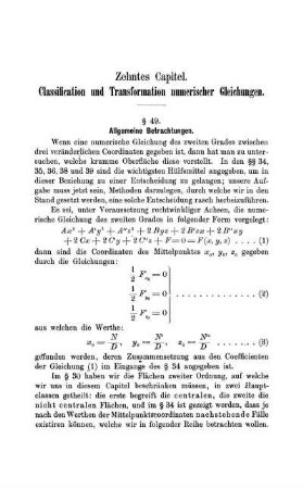 Zehntes Capitel. Classification und Transformation numerischer Gleichungen.