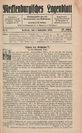 Nr. 2. Rostock, den 1. September 1929. 58. Jahrg.