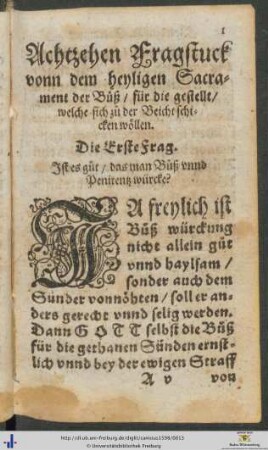 Achtzehen Fragstuck vonn dem heyligen Sacrament der Buoß