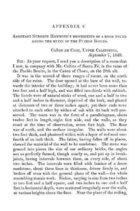 C. - ASSISTANT SURGEON HAMMOND'S DESCRIPTION OF A ROOM FOUND AMONG THE RUINS OF THE PUEBLO BONITO.