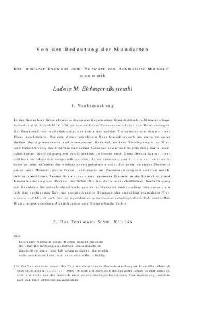 Von der Bedeutung der Mundarten : ein weiterer Entwurf zum Vorwort von Schmellers Mundartgrammatik