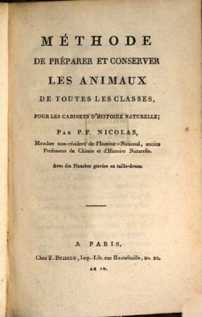 Méthode de préparer et conserver les Animaux