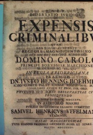 Dissertatio Ivridica De Expensis Criminalibvs