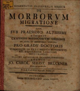 Diss. inaug. med. de morborum migratione
