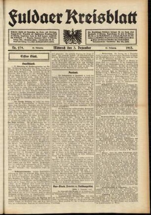 Erste Ausgabe vom Mittwoch, den 03. Dezember 1913.