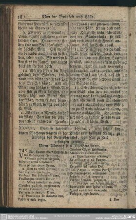 XXXVII. Gewisse lateinische Hymni, wie solche bey denen Wochenpredigten in der Kirche zum heiligen Kreuz, zu Anfange des Gottesdienstes, von Zeit zu Zeit gesungen werden