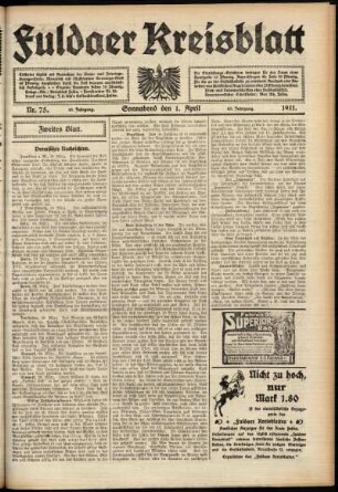Zweite Ausgabe vom Samstag, den 01. April 1911.