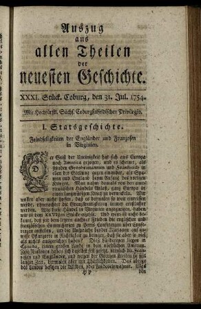 XXXI. Stück. Coburg, den 31. Jul. 1754.