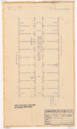 Reichsluftfahrtministerium, Berlin: Teilgrundriss V4 (3. OG) 1:100